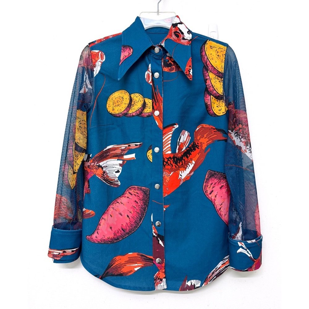 Thebe Magugu Discard Theory Top Blouse Carp Fish Sweet Potato Petrol Blue M